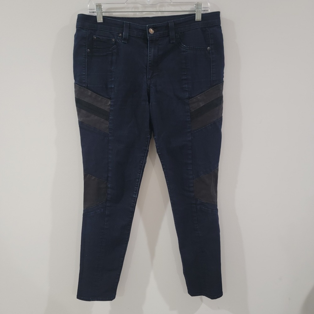 Rag And Bone Leather Panel Motocross Jeans Womens Size 31 Skinny Lamb Leather